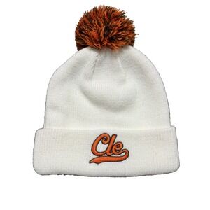 Cleveland CLE Cuffed Beanie Cap Ohio White Puff Ball Football
